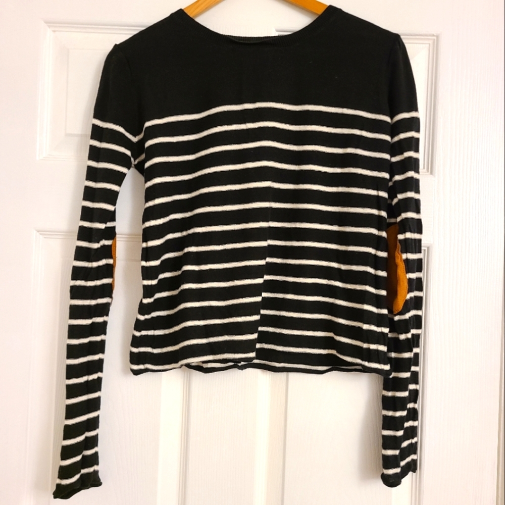 Striped Sweater with Elbow Patches